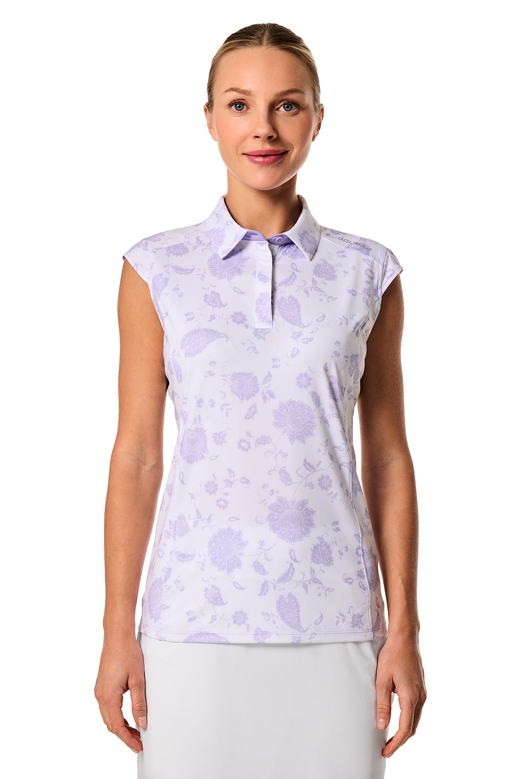 Women's Dew-Sweeper Sleeveless Golf Polo | White Floral Paisley