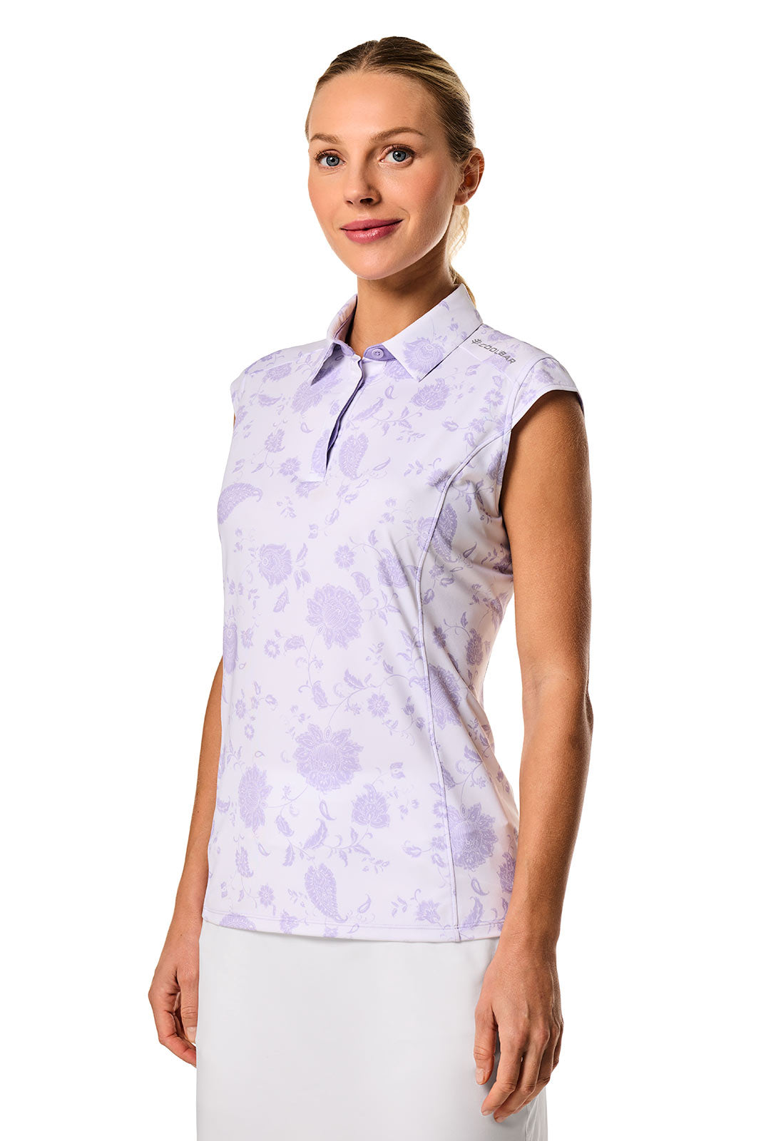 Women's Dew-Sweeper Sleeveless Golf Polo | White Floral Paisley