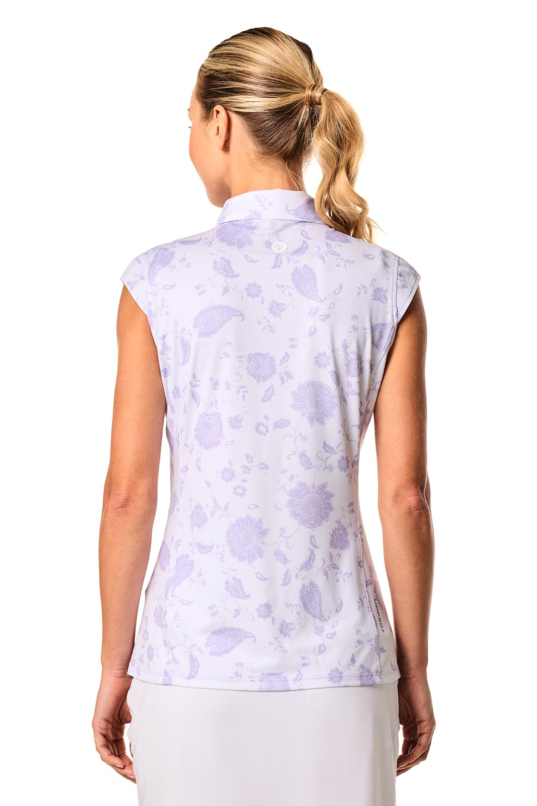 Women's Dew-Sweeper Sleeveless Golf Polo | White Floral Paisley