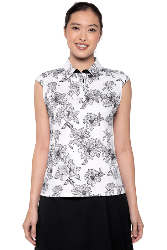 Women's Eagle Sleeveless Golf Polo | White/Black Perfect Peony