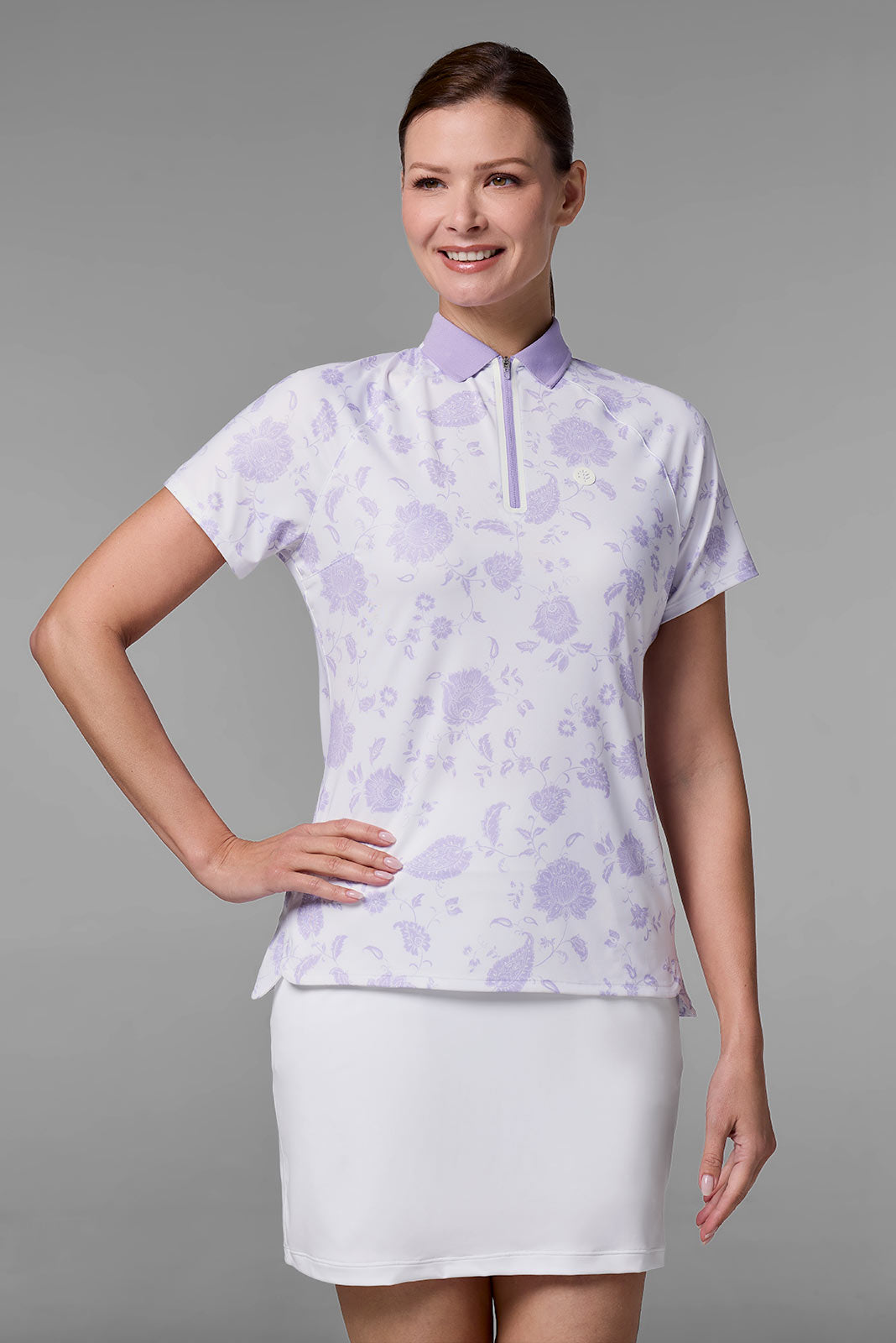 Women's Double Eagle Short Sleeve Golf Polo | White Floral Paisley