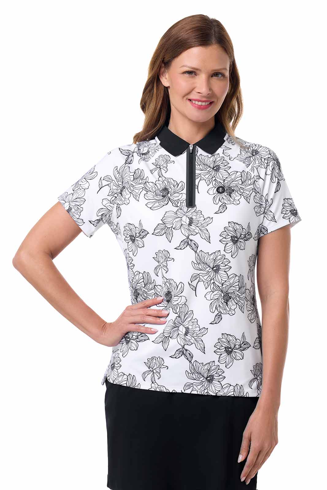 Women's Double Eagle Short Sleeve Golf Polo | White/Black Perfect Peony