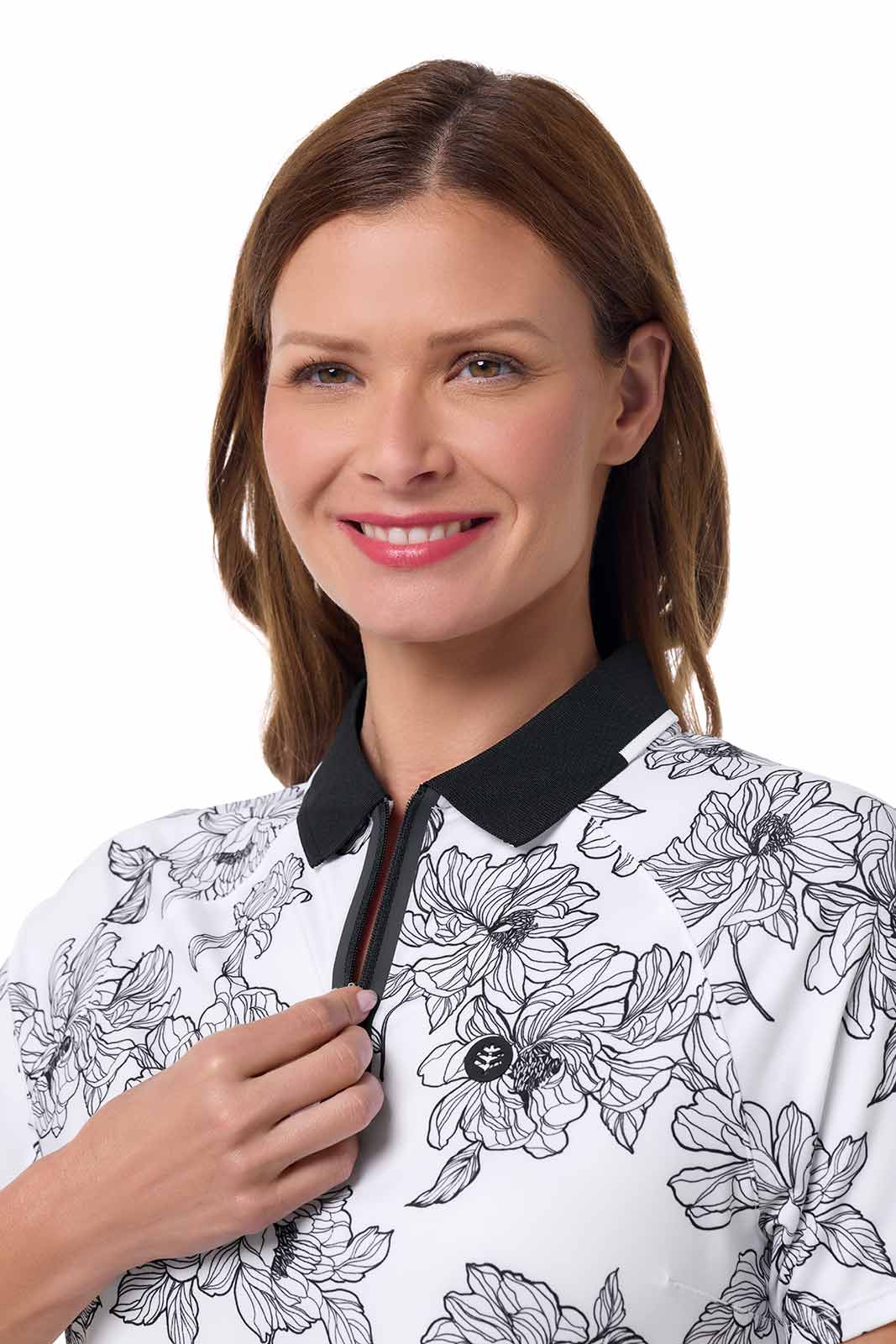 Women's Double Eagle Short Sleeve Golf Polo | White/Black Perfect Peony