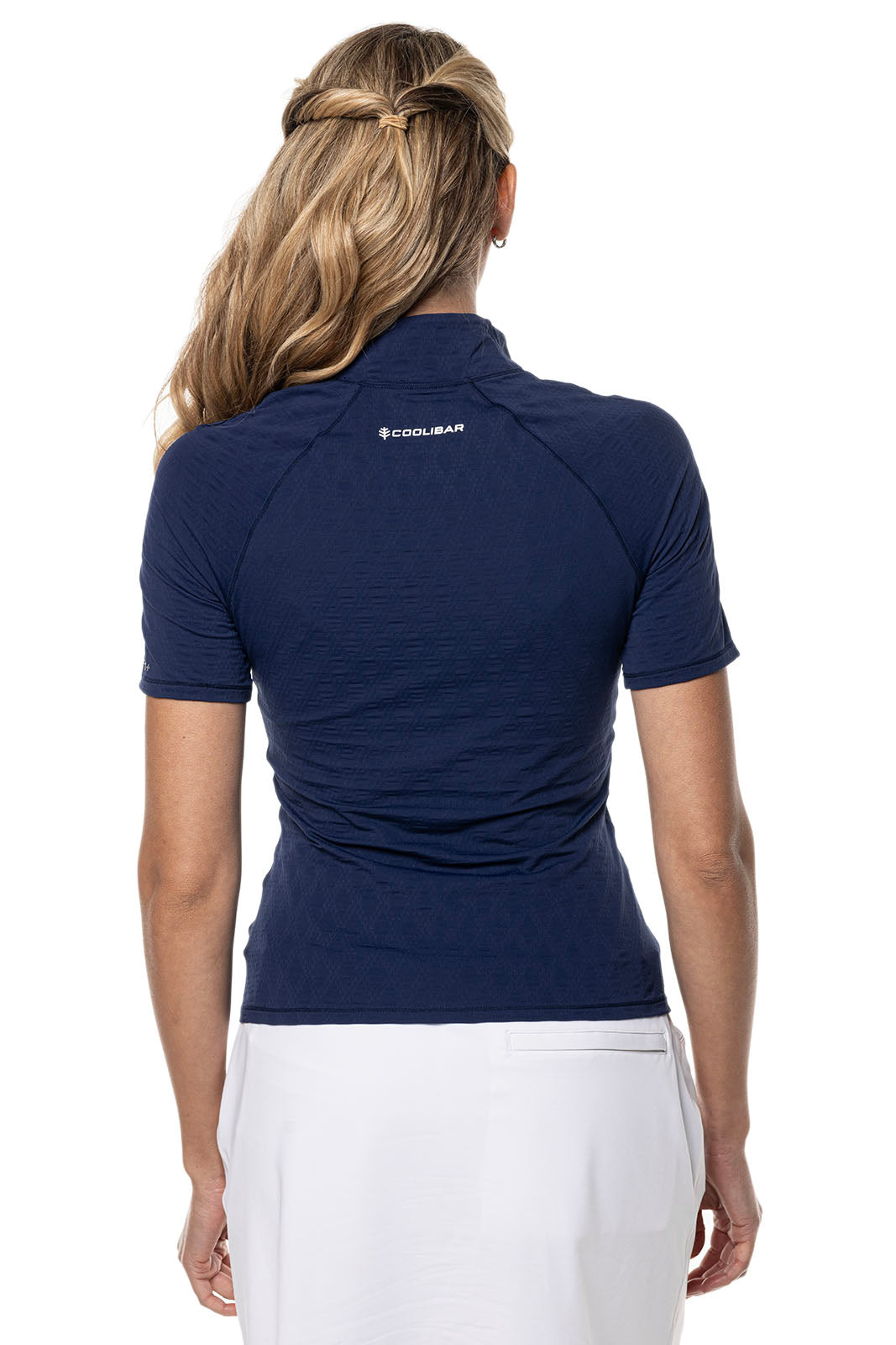 Women's Albatross Elbow Sleeve Mock Neck Top | Navy Diamond Jacquard