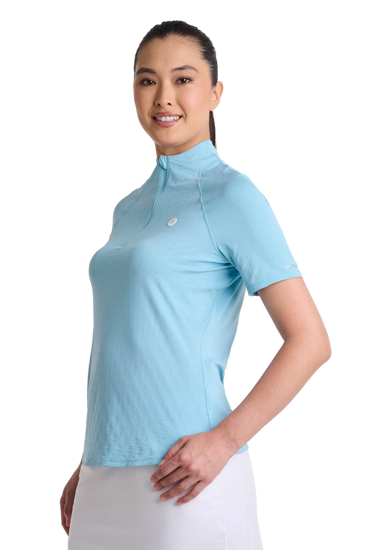Women's Albatrose Golf Elbow Sleeve Shirt | Arctic Blue Diamond Jacquard