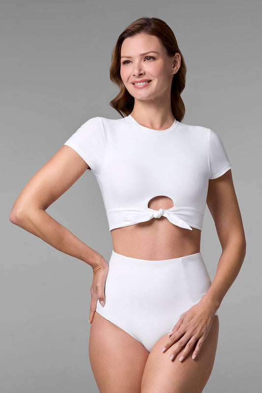 Women's Hibiscus Island Crop Swim T-Shirt | White