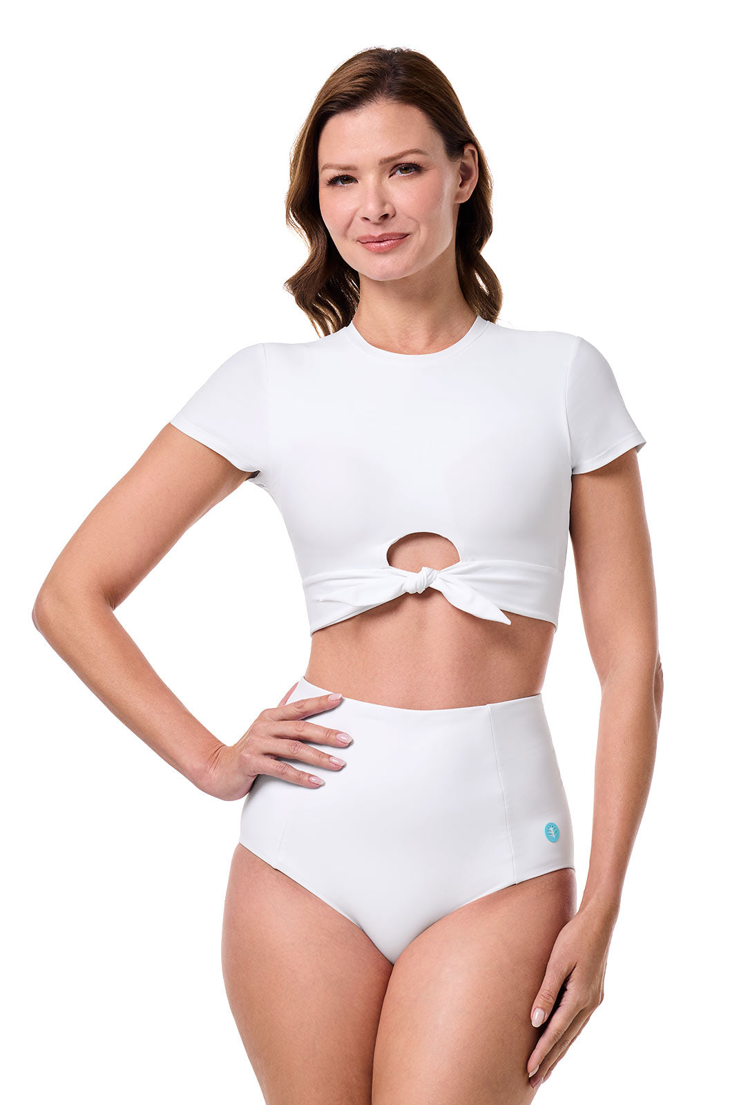 Women's Hibiscus Island Crop Swim T-Shirt | White