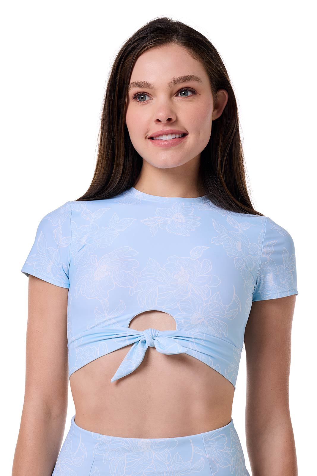 Women's Hibiscus Island Crop Swim T-Shirt | Skyride Perfect Peony