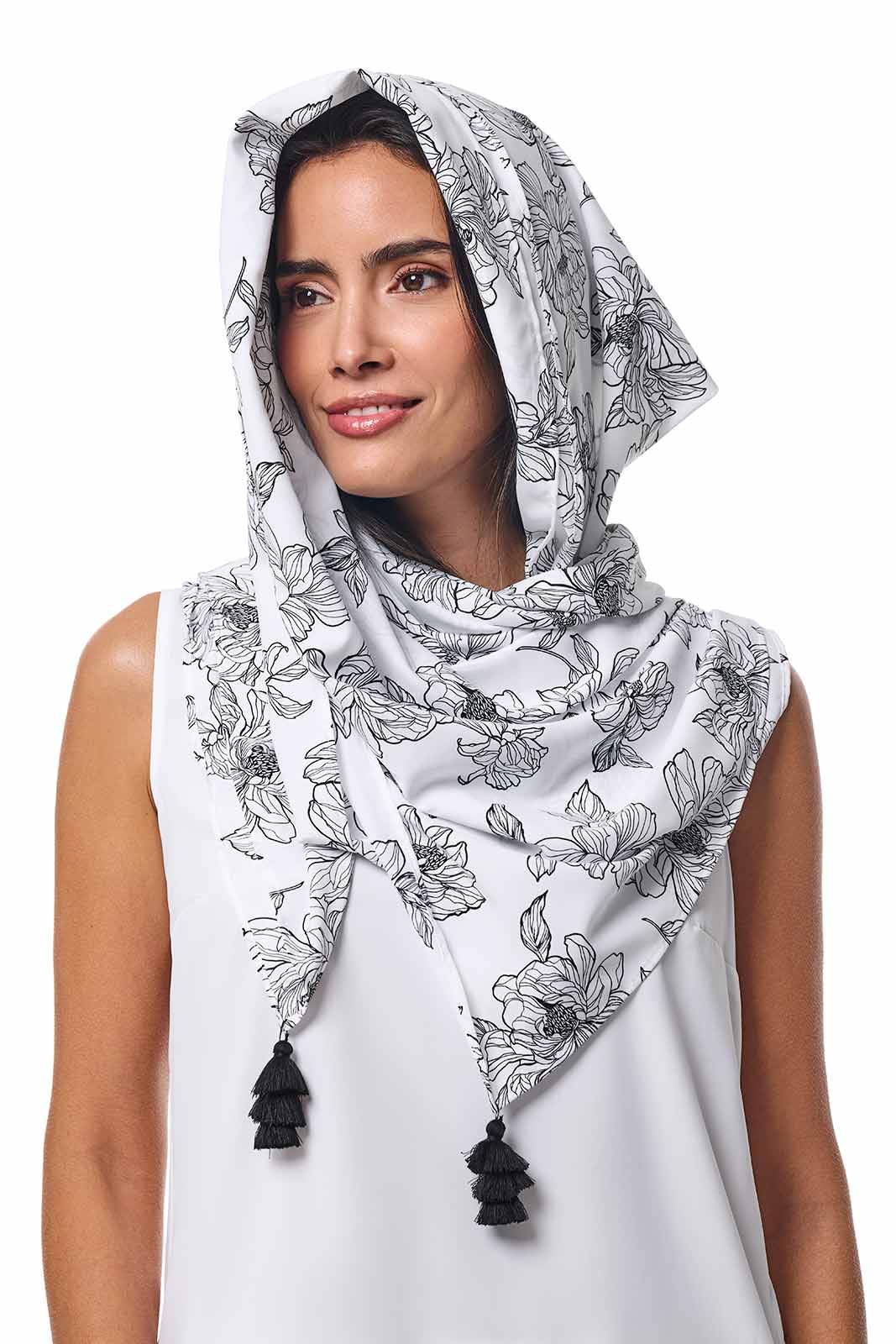 Women's Minneola Featherlight Scarf | White/Black Perfect Peony