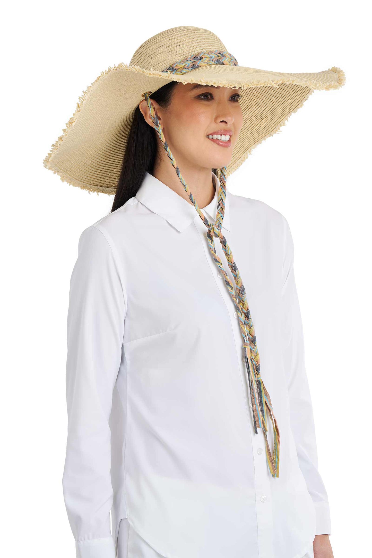 Women's Palm Coast Large Brim Floppy Sun hat w Braided Chi | Natural