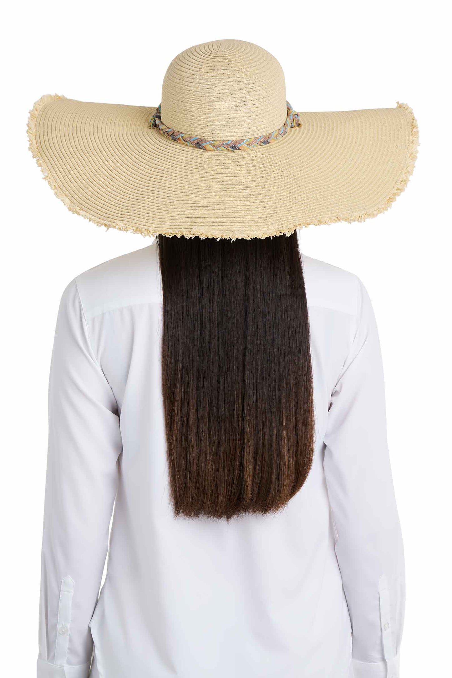 Women's Palm Coast Large Brim Floppy Sun hat w Braided Chi | Natural
