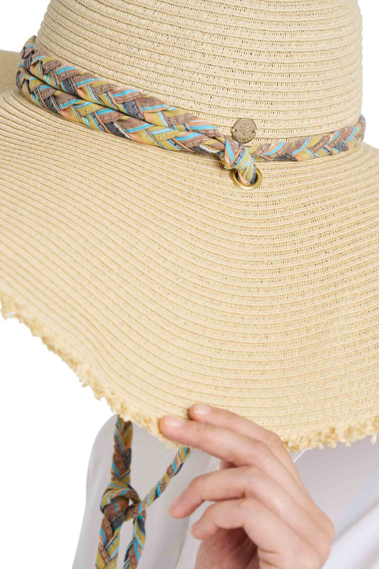Women's Palm Coast Large Brim Floppy Sun hat w Braided Chi | Natural
