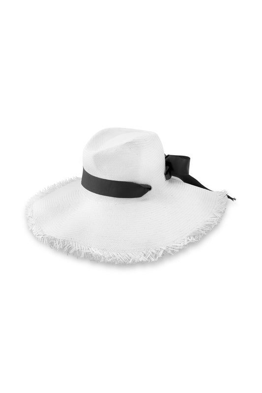 Men's Nassau Shantung Straw Frayed Sun Hat | Black