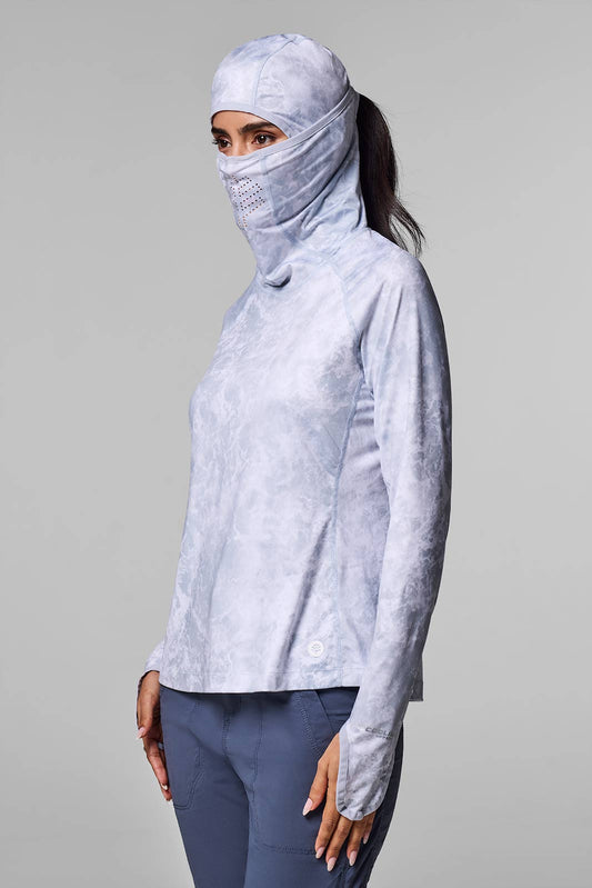 Women's Vented Paros Fishing Hoodie | Grey Water Print