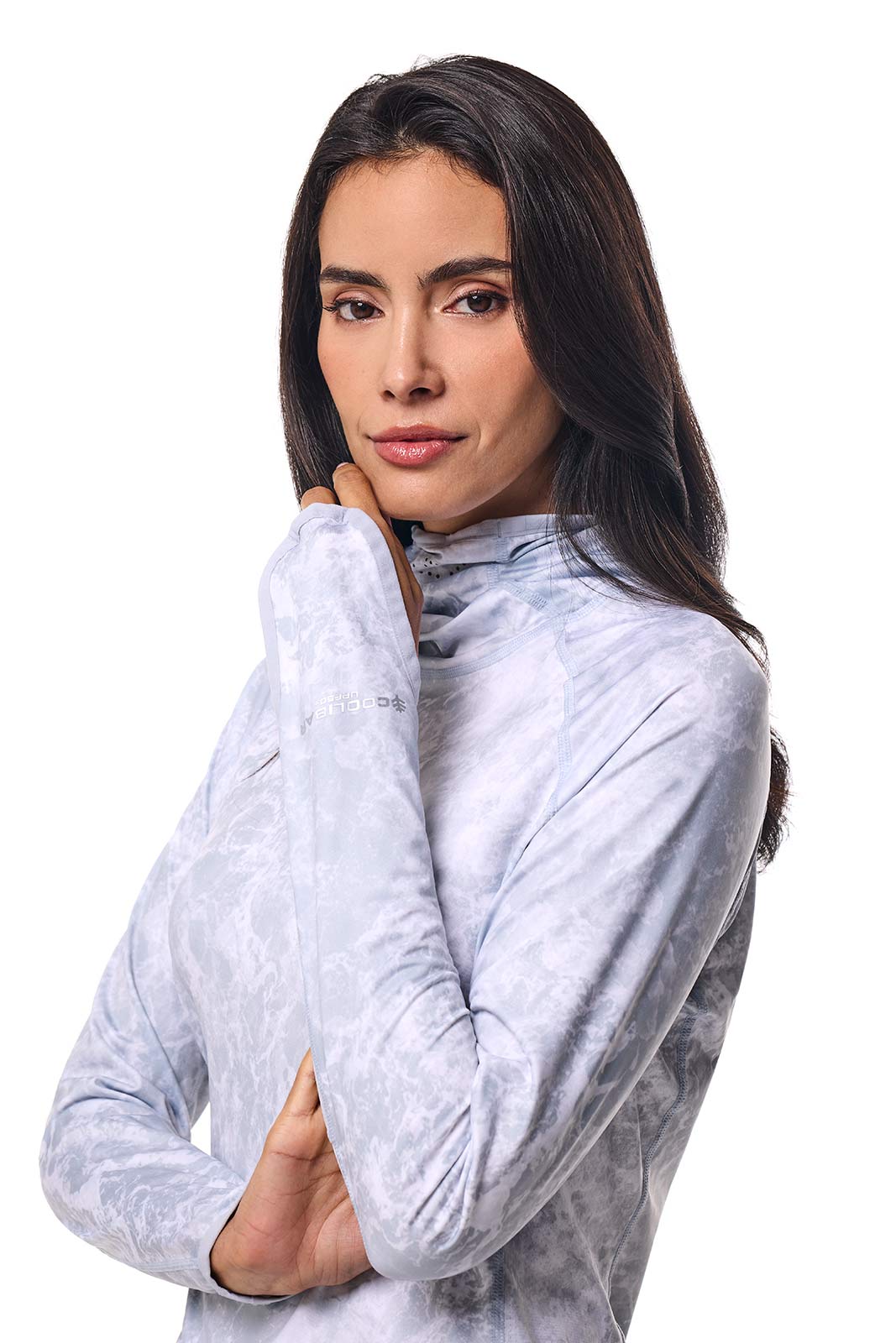 Women's Vented Paros Fishing Hoodie | Grey Water Print
