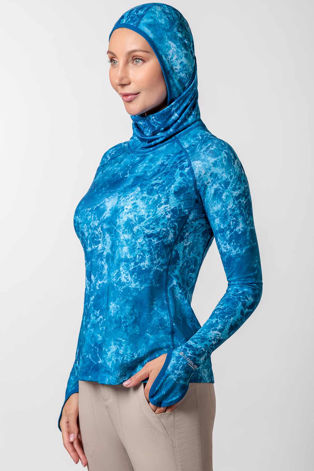 Women's Vented Paros Fishing Hoodie | Blue Water Print