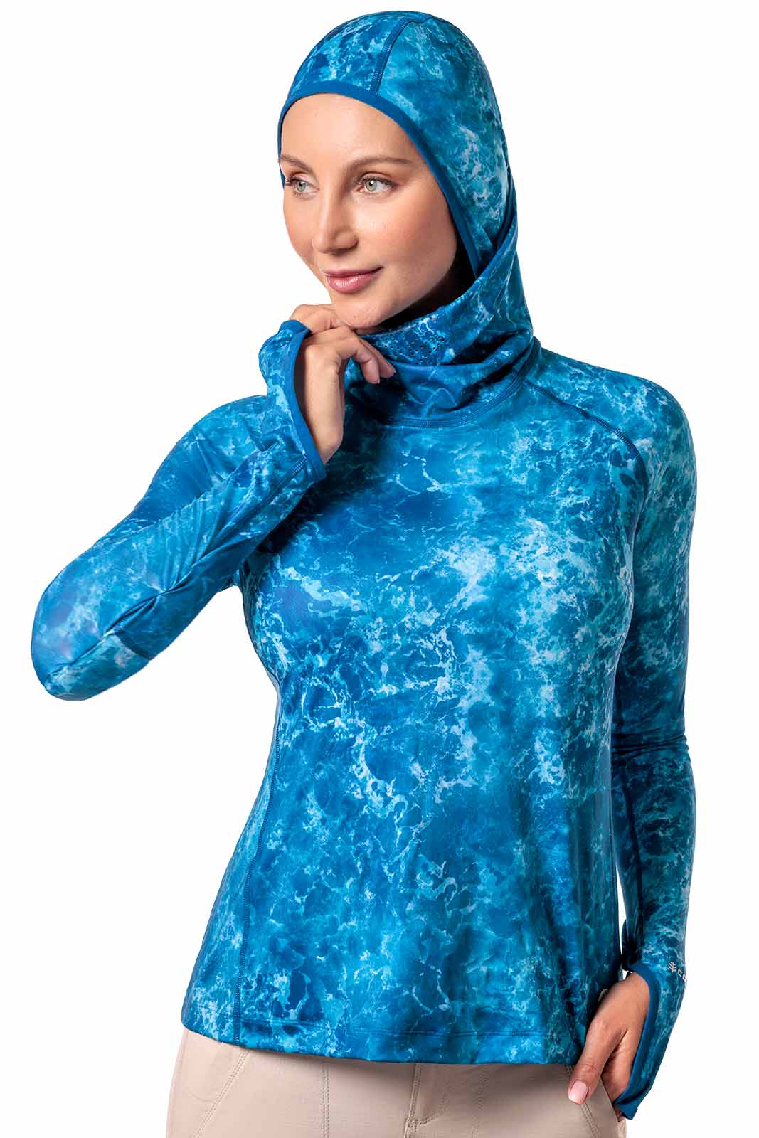 Women's Vented Paros Fishing Hoodie | Blue Water Print