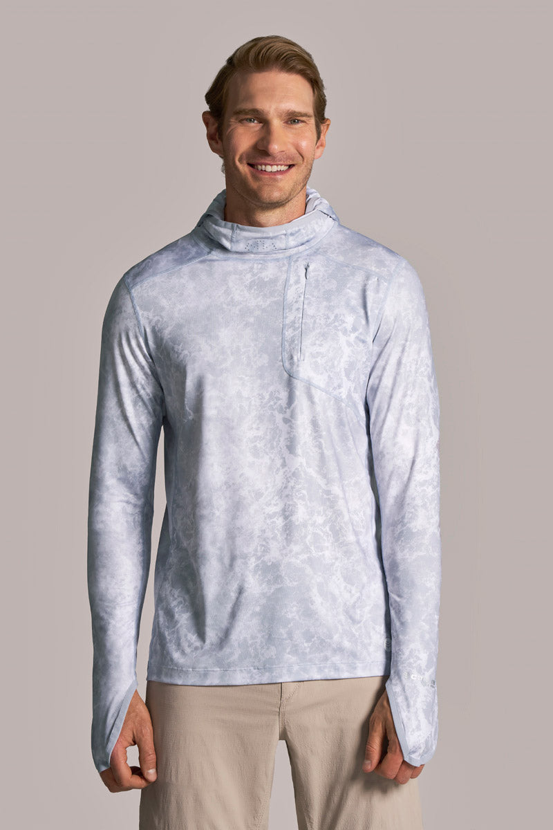 Men's Vented Andros Fishing Hoodie | Grey Water Print