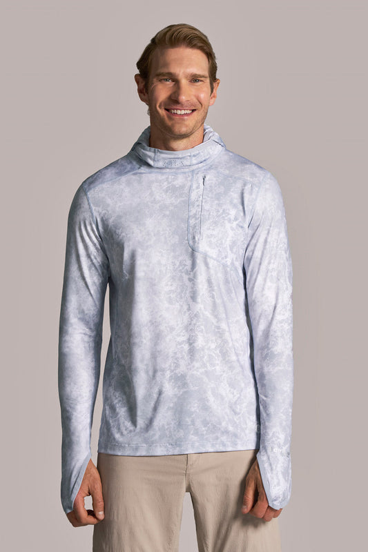 Men's Vented Andros Fishing Hoodie | Grey Water Print