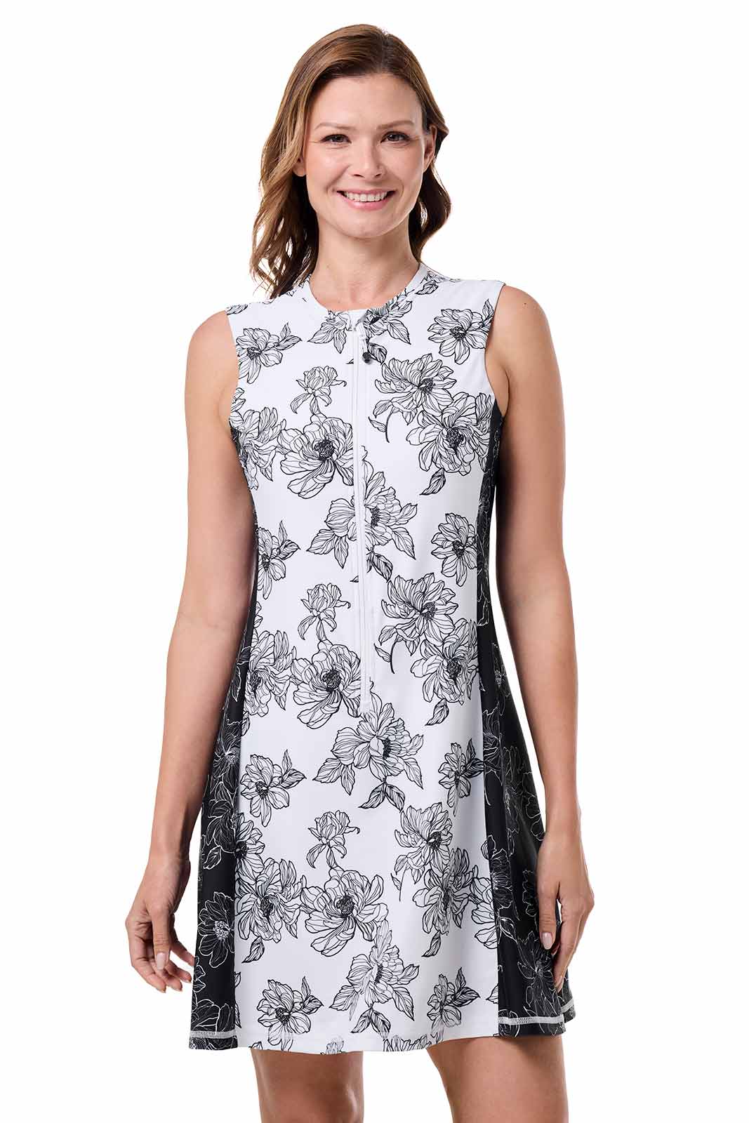 Women's Aspen Sunrise Sleeveless Swim Dress | White/Black