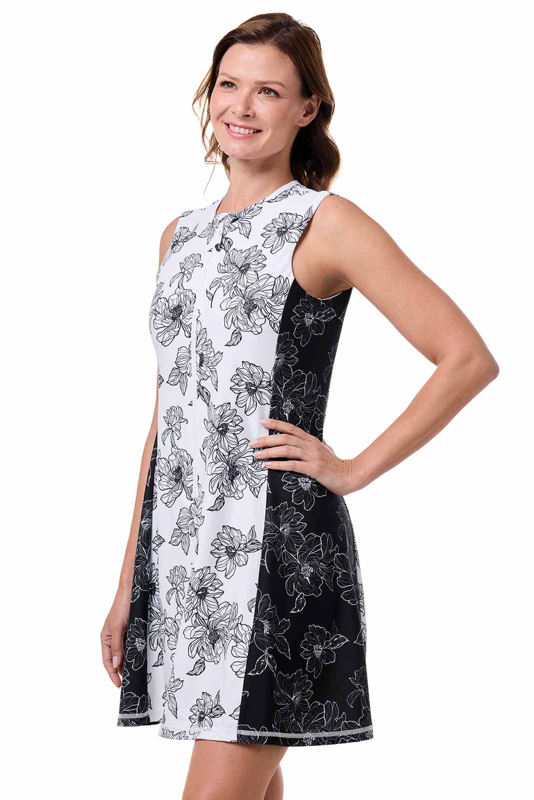 Women's Aspen Sunrise Sleeveless Swim Dress | White/Black