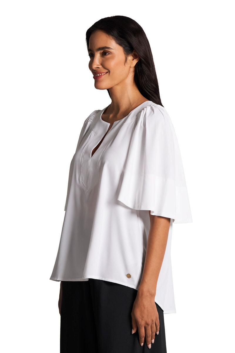 Women's Miami Spring Flutter Sleeve Blouse | White