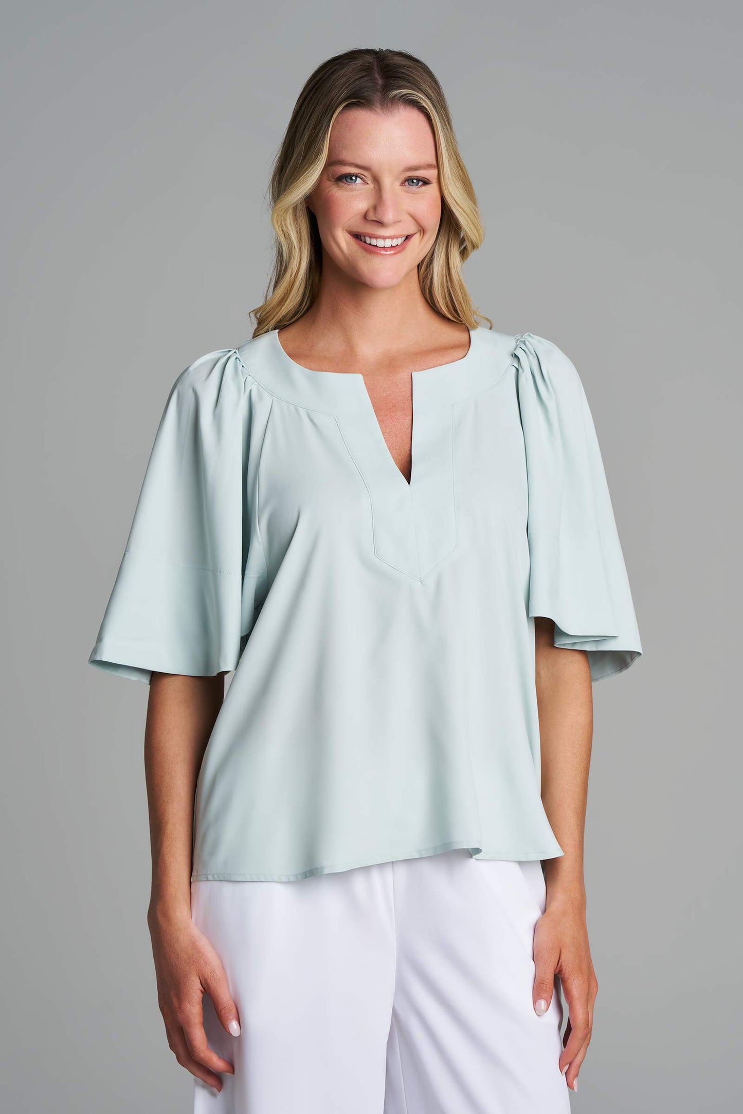 Women's Miami Spring Flutter Sleeve Blouse | Misty Aqua