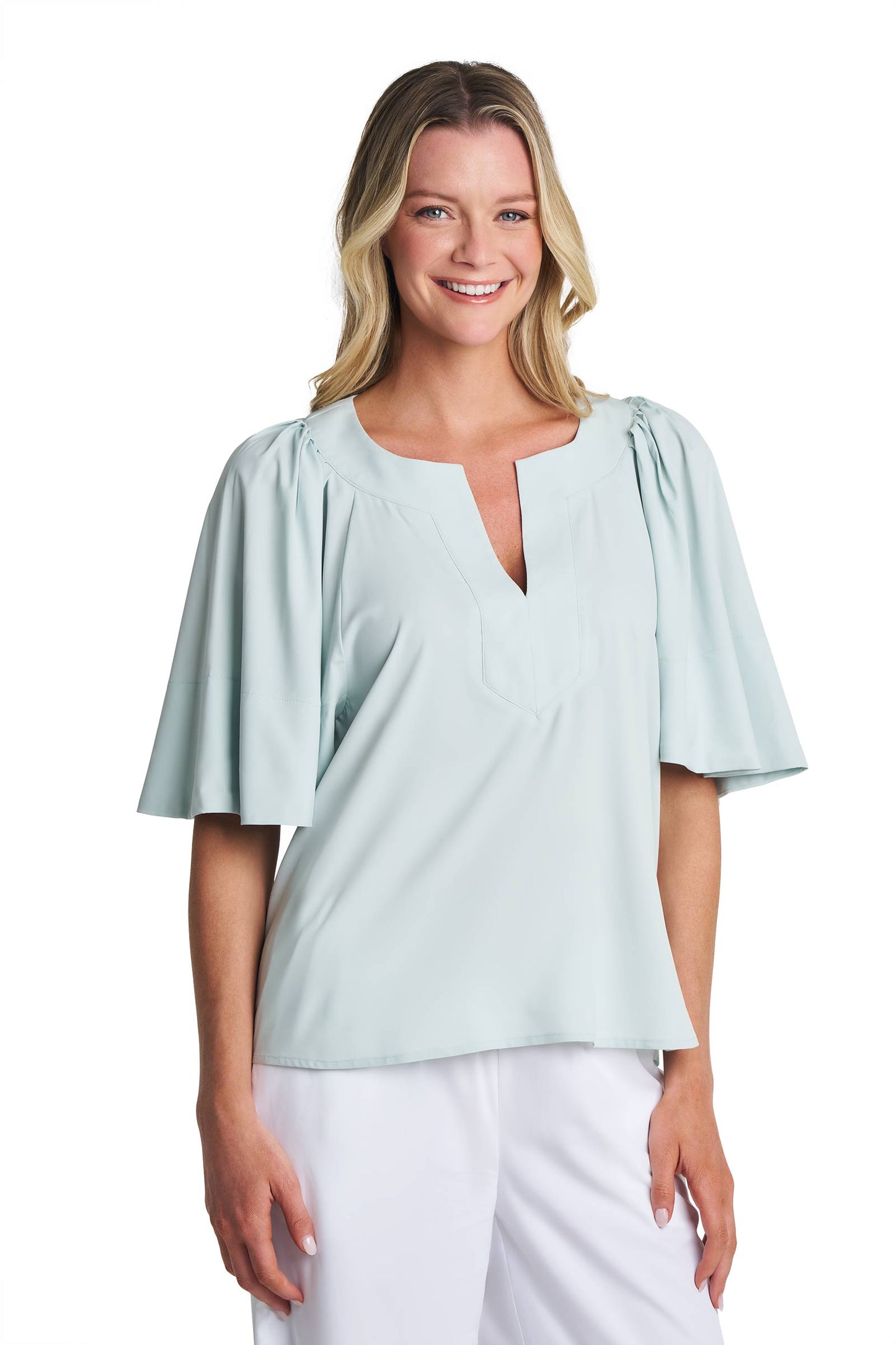 Women's Miami Spring Flutter Sleeve Blouse | Misty Aqua