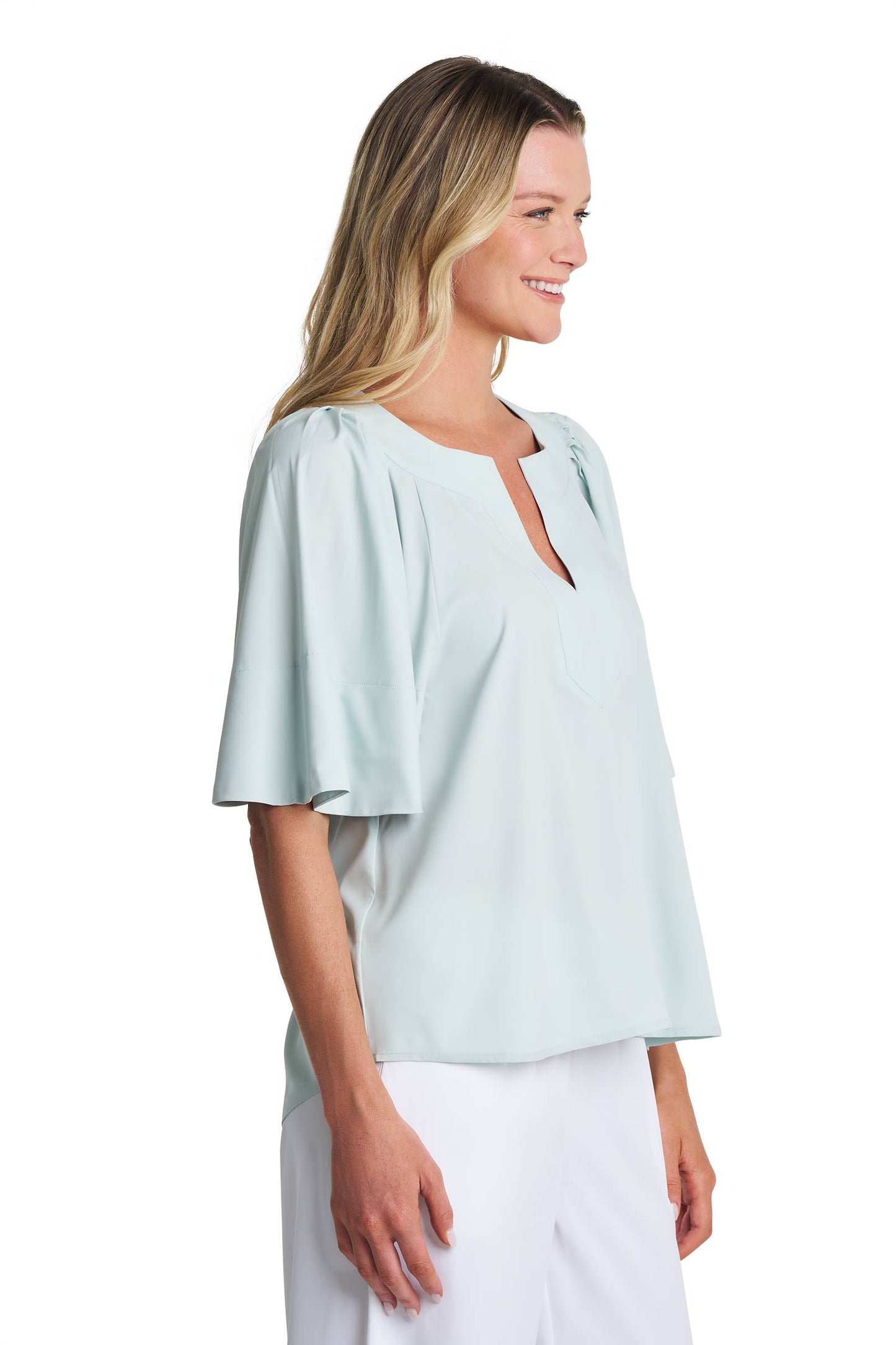 Women's Miami Spring Flutter Sleeve Blouse | Misty Aqua