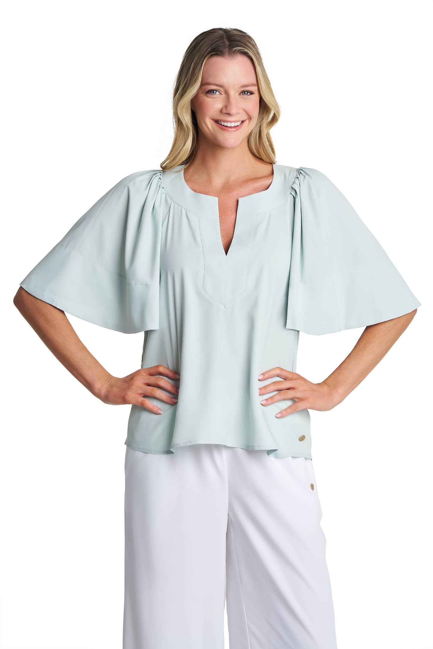 Women's Miami Spring Flutter Sleeve Blouse | Misty Aqua