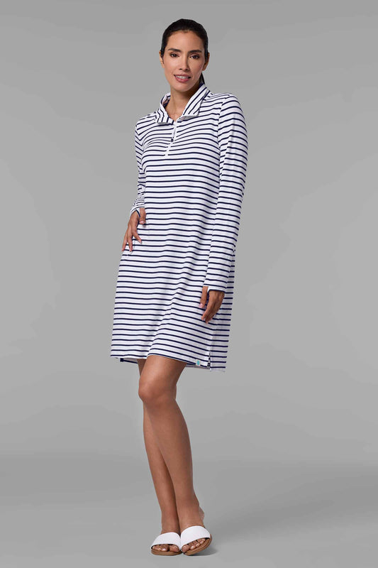 Women's Sarasota Quarter-Zip Dress | White/Navy Stripe