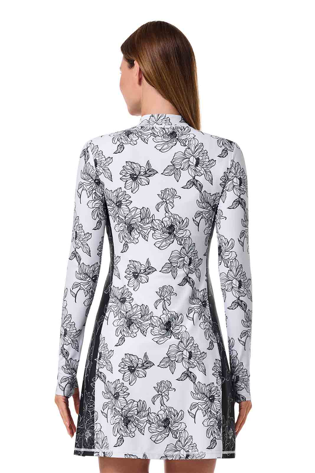 Women's Aspen Sunrise Long Sleeve Swim Dress | White/Black Perfect Peony