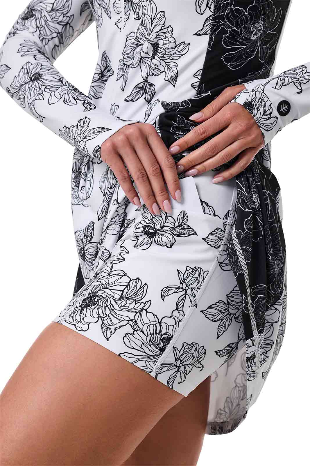 Women's Aspen Sunrise Long Sleeve Swim Dress | White/Black Perfect Peony