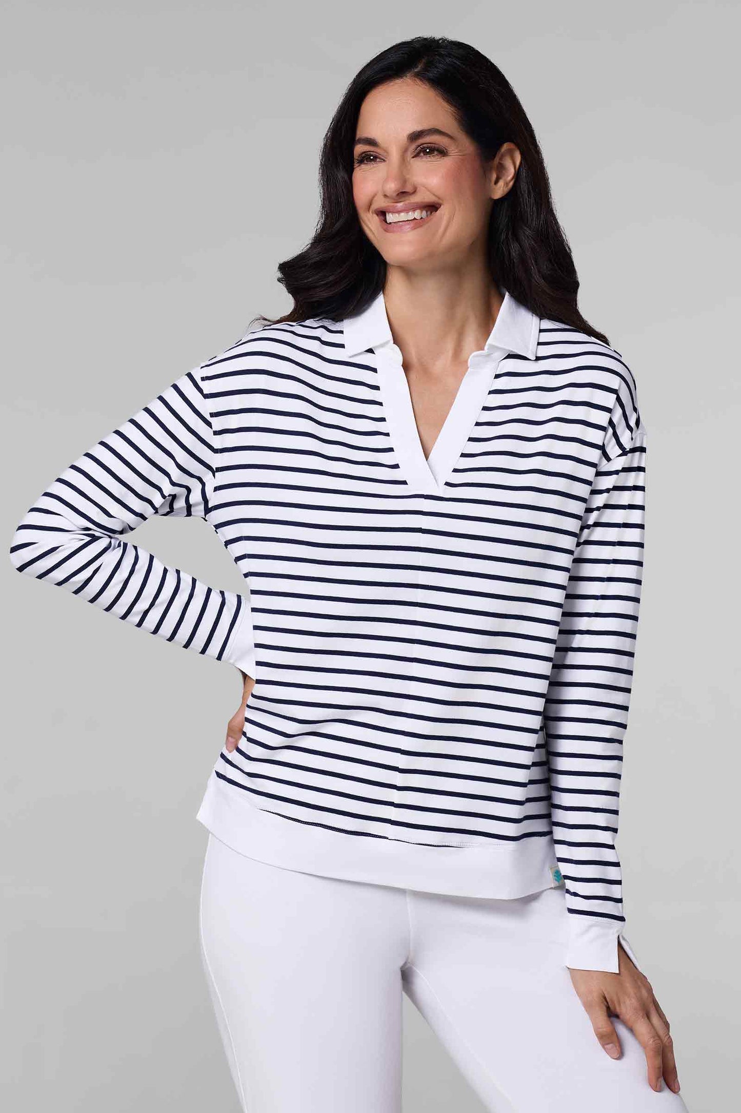 Women's Fontainebleau Polo 2.0 | White/Navy Stripe