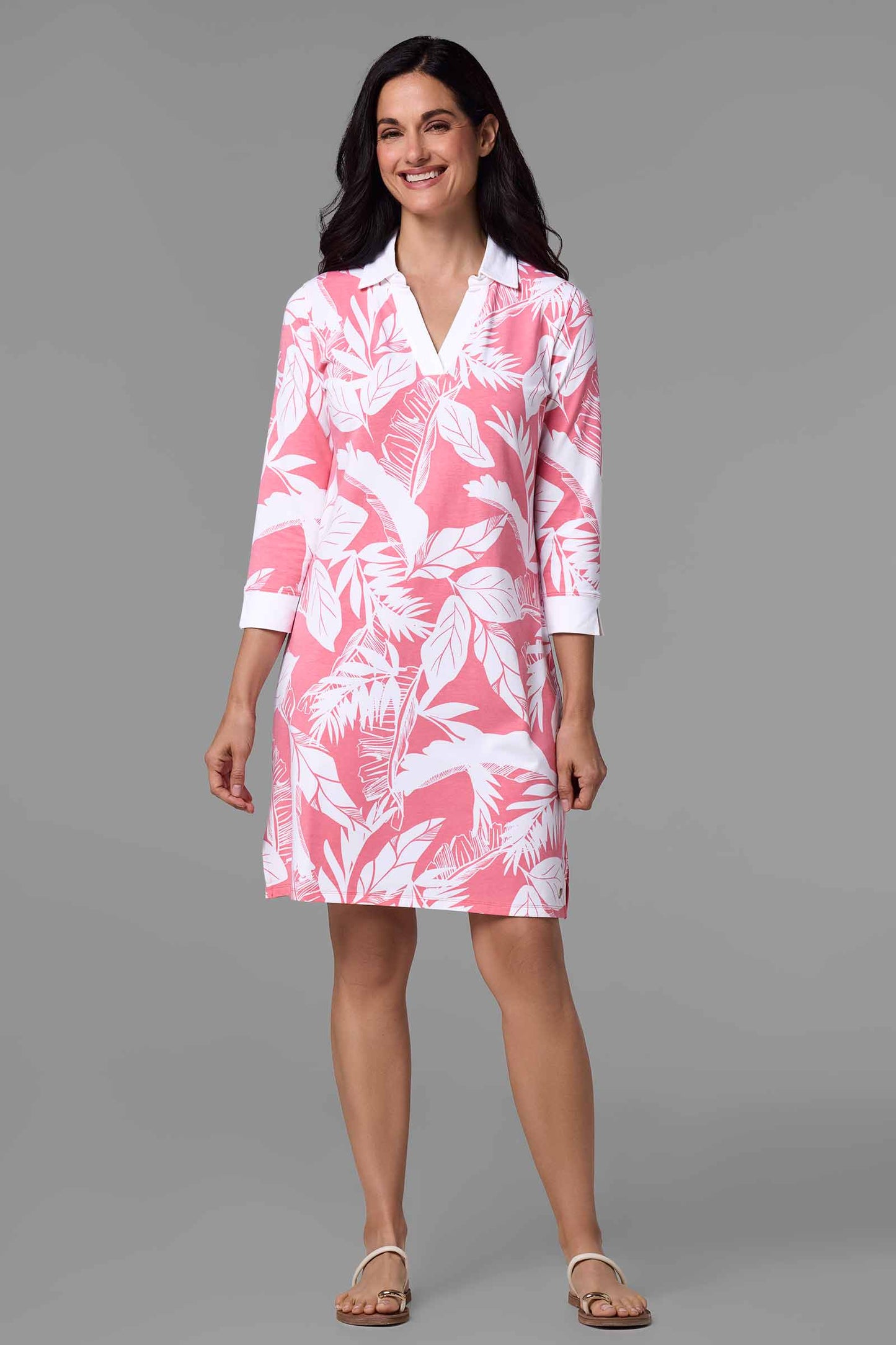 Women's Fontainebleau Tunic Dress | Flamingo Pink Palm Paradise
