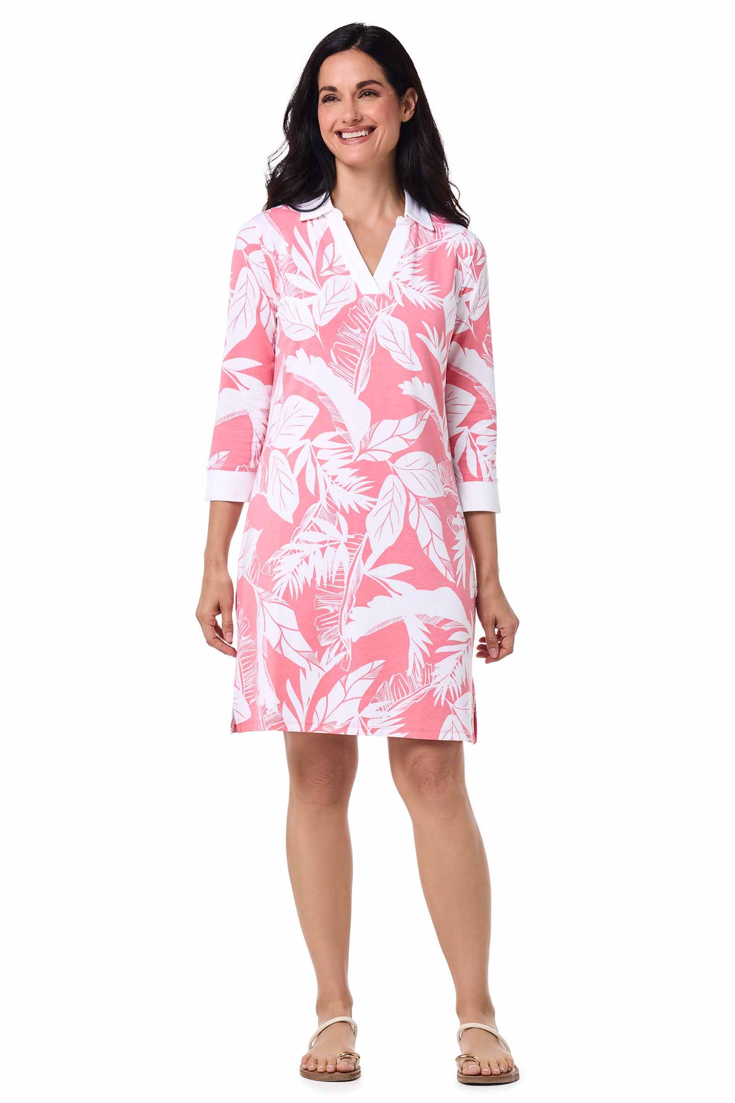 Women's Fontainebleau Tunic Dress | Flamingo Pink Palm Paradise