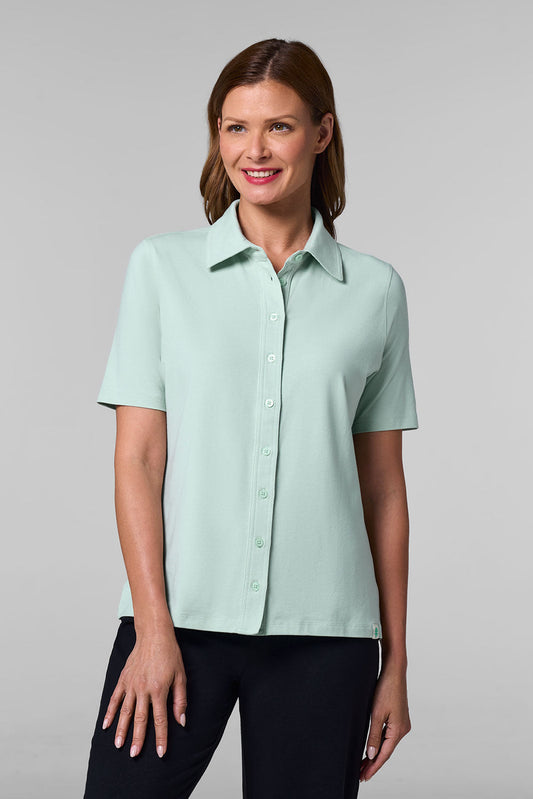 Women's Morningside Button Down Short Sleeve Shirt | Misty Aqua
