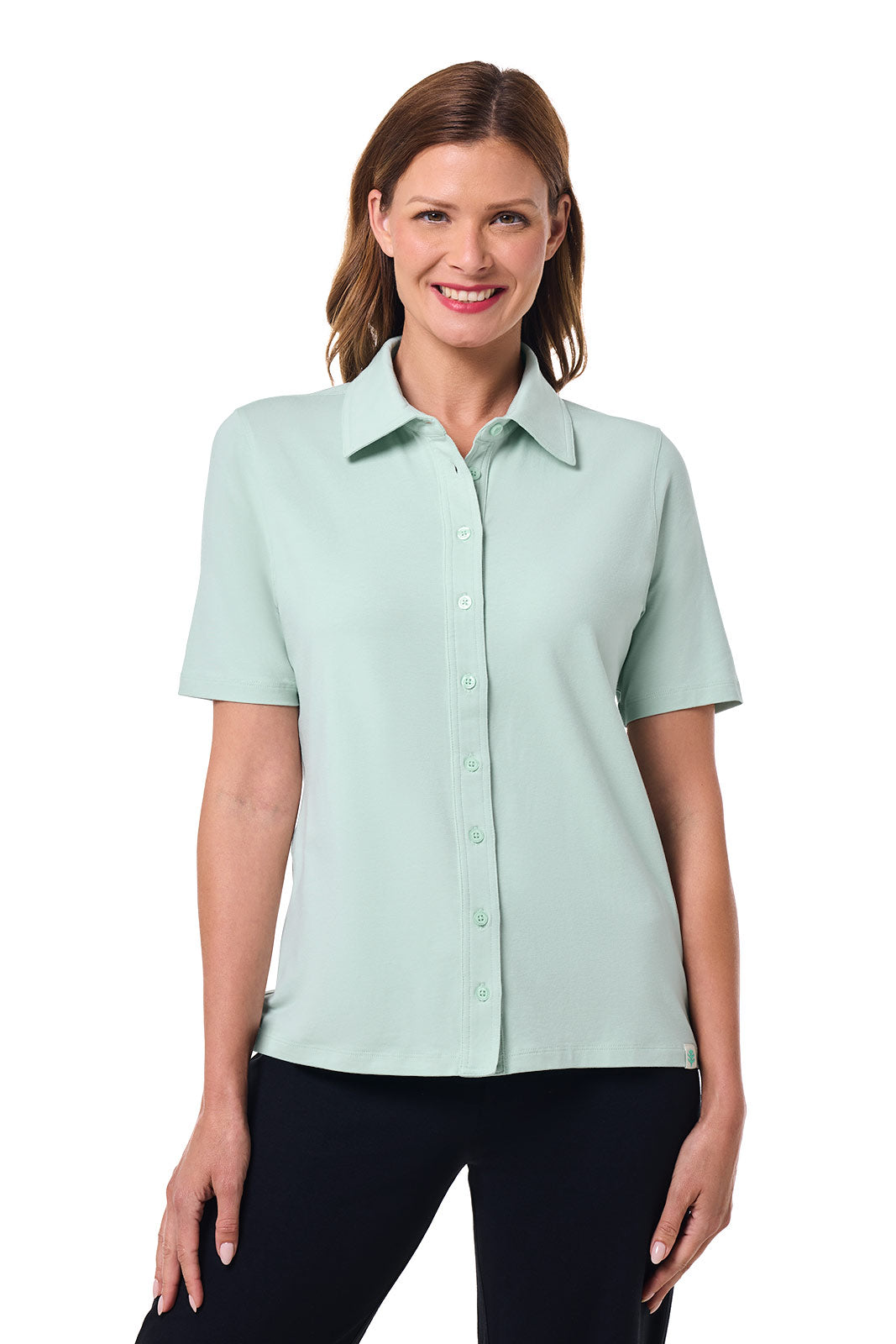 Women's Morningside Button Down Short Sleeve Shirt | Misty Aqua