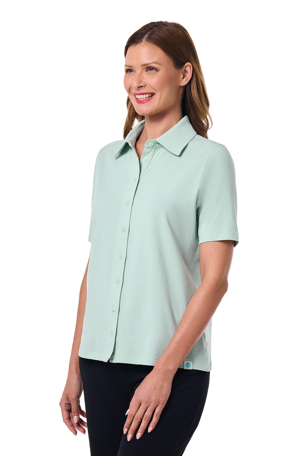 Women's Morningside Button Down Short Sleeve Shirt | Misty Aqua