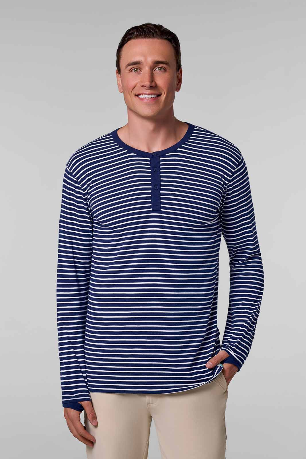 Men's Hallandale Long Sleeve Henley | Navy/White Stripe