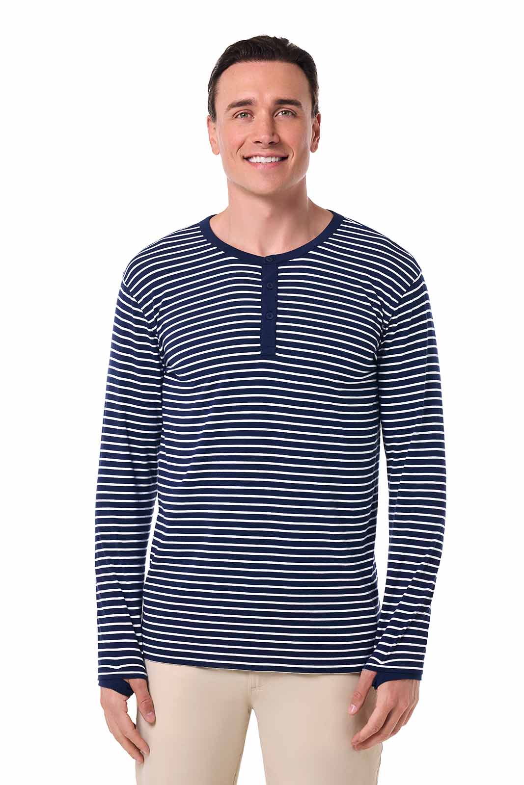 Men's Hallandale Long Sleeve Henley | Navy/White Stripe