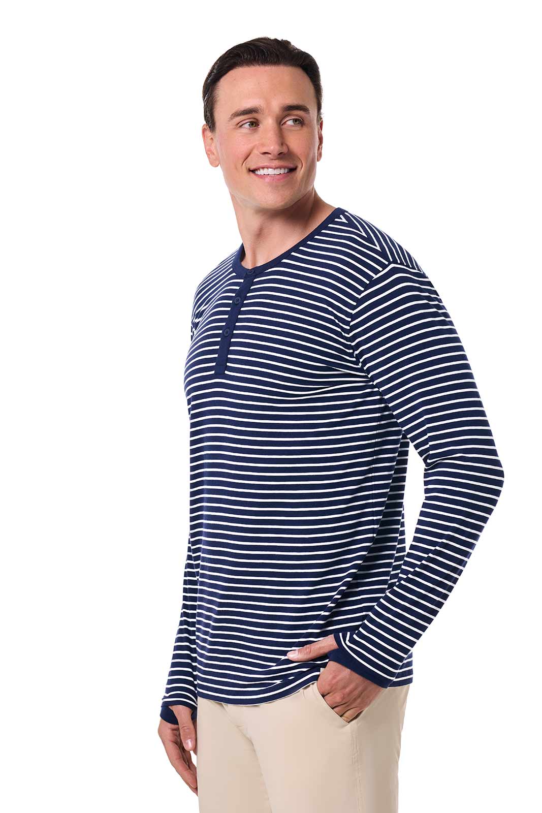 Men's Hallandale Long Sleeve Henley | Navy/White Stripe
