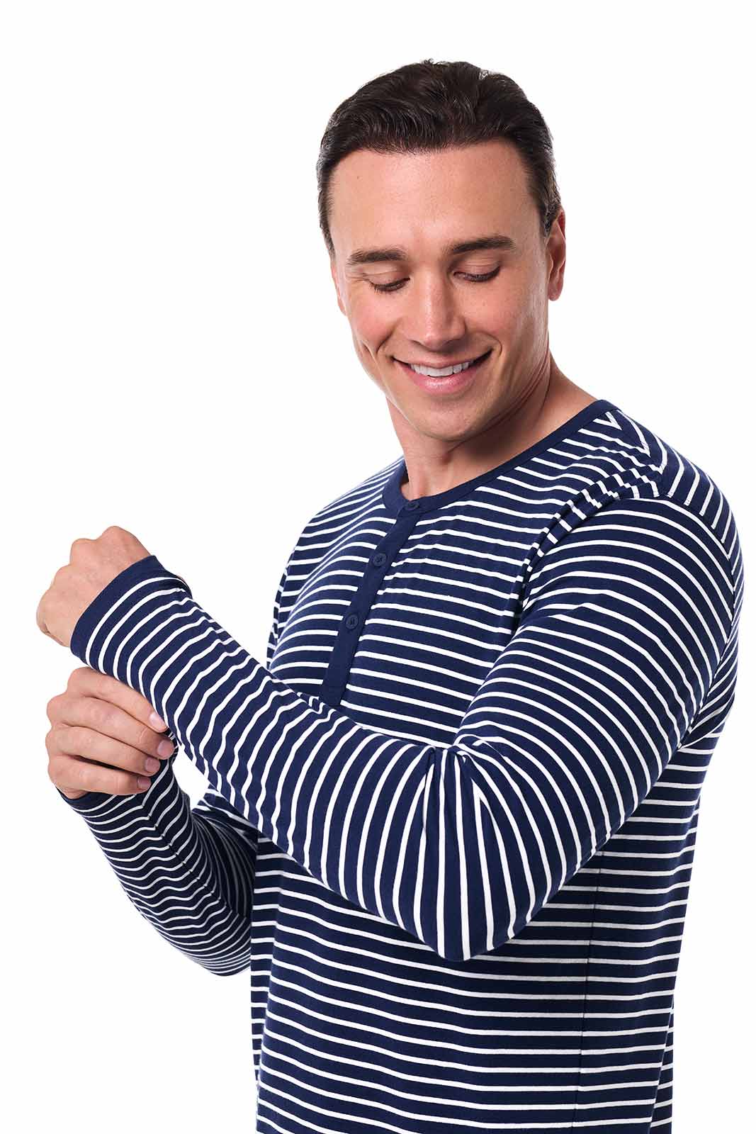 Men's Hallandale Long Sleeve Henley | Navy/White Stripe