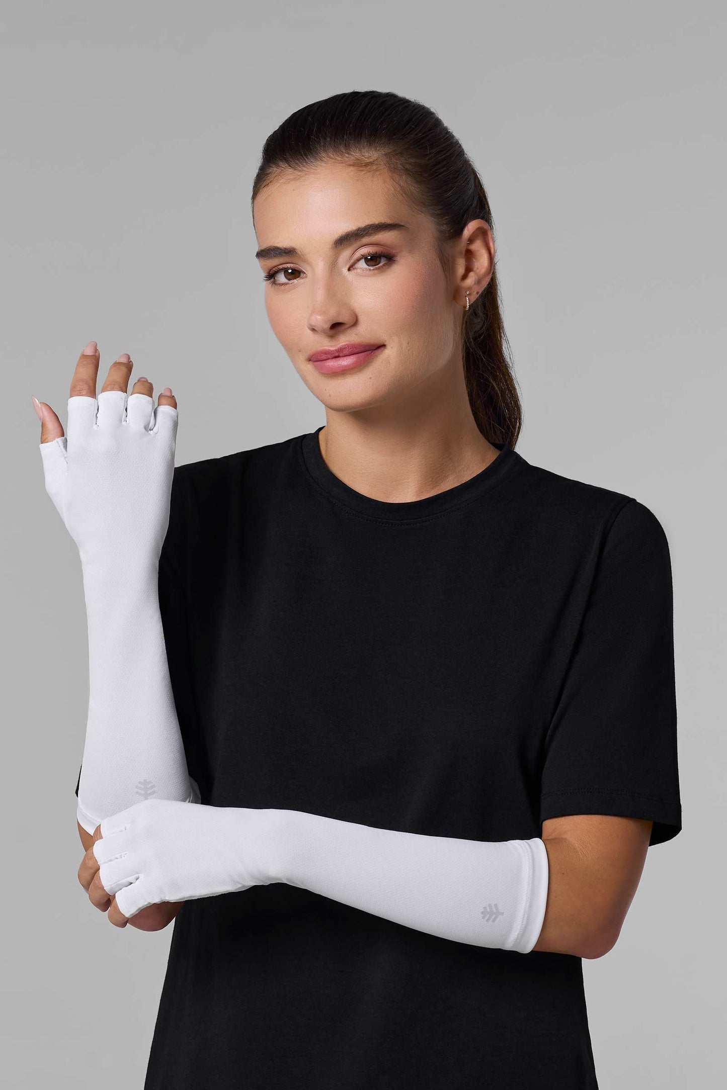 Unisex Bona UV Fingerless Mid-length Gloves | White