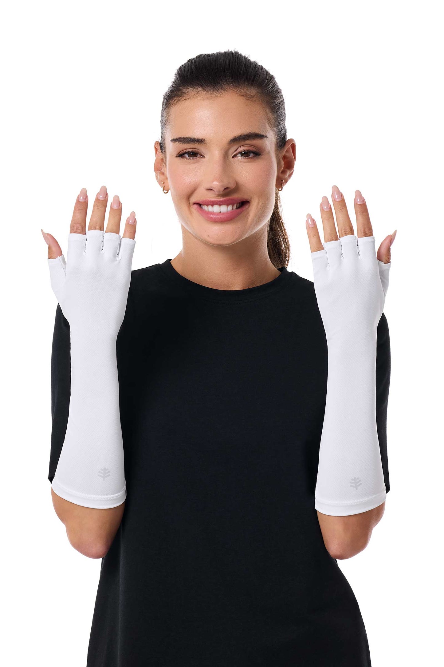 Unisex Bona UV Fingerless Mid-length Gloves | White