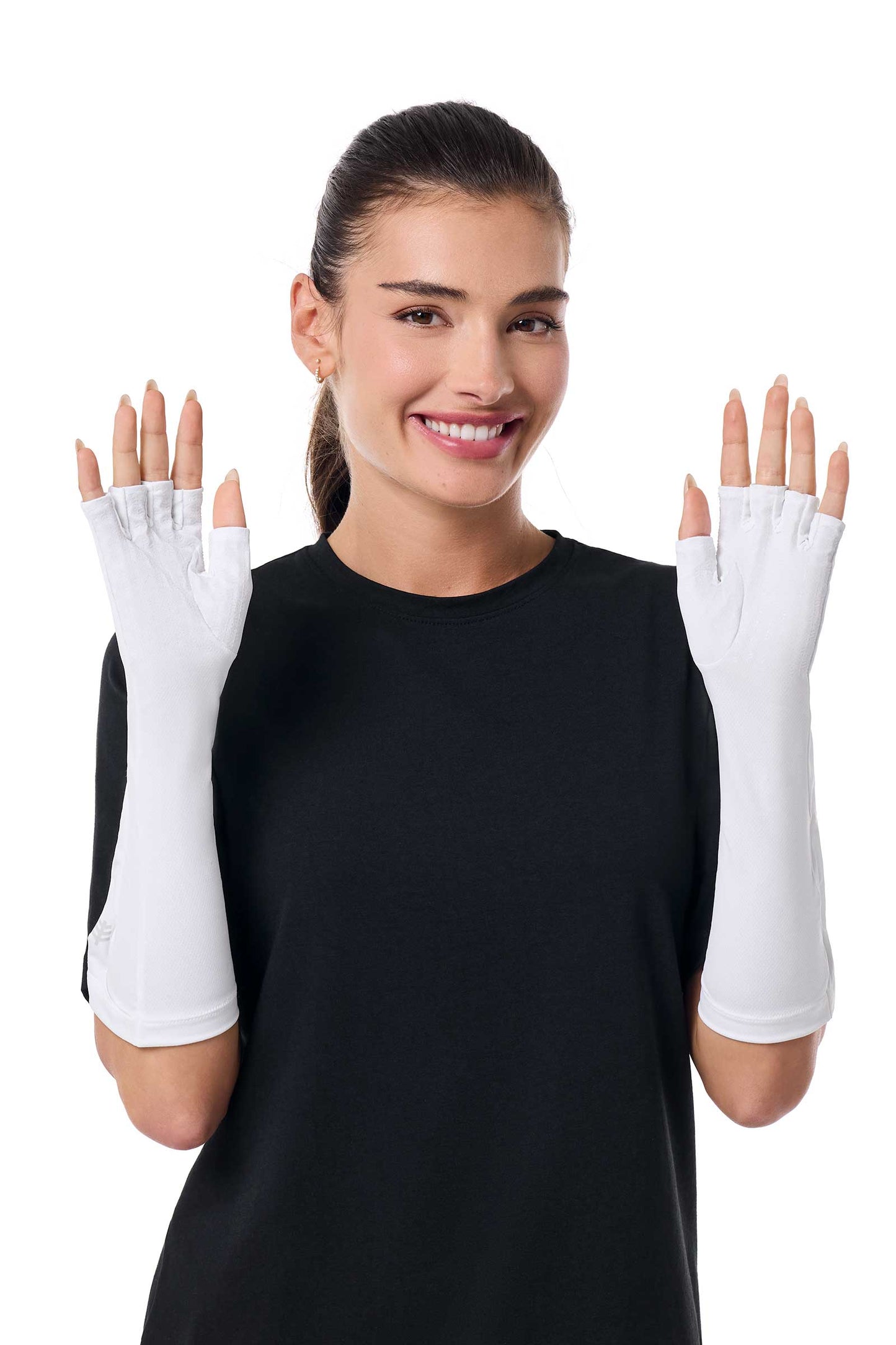 Unisex Bona UV Fingerless Mid-length Gloves | White