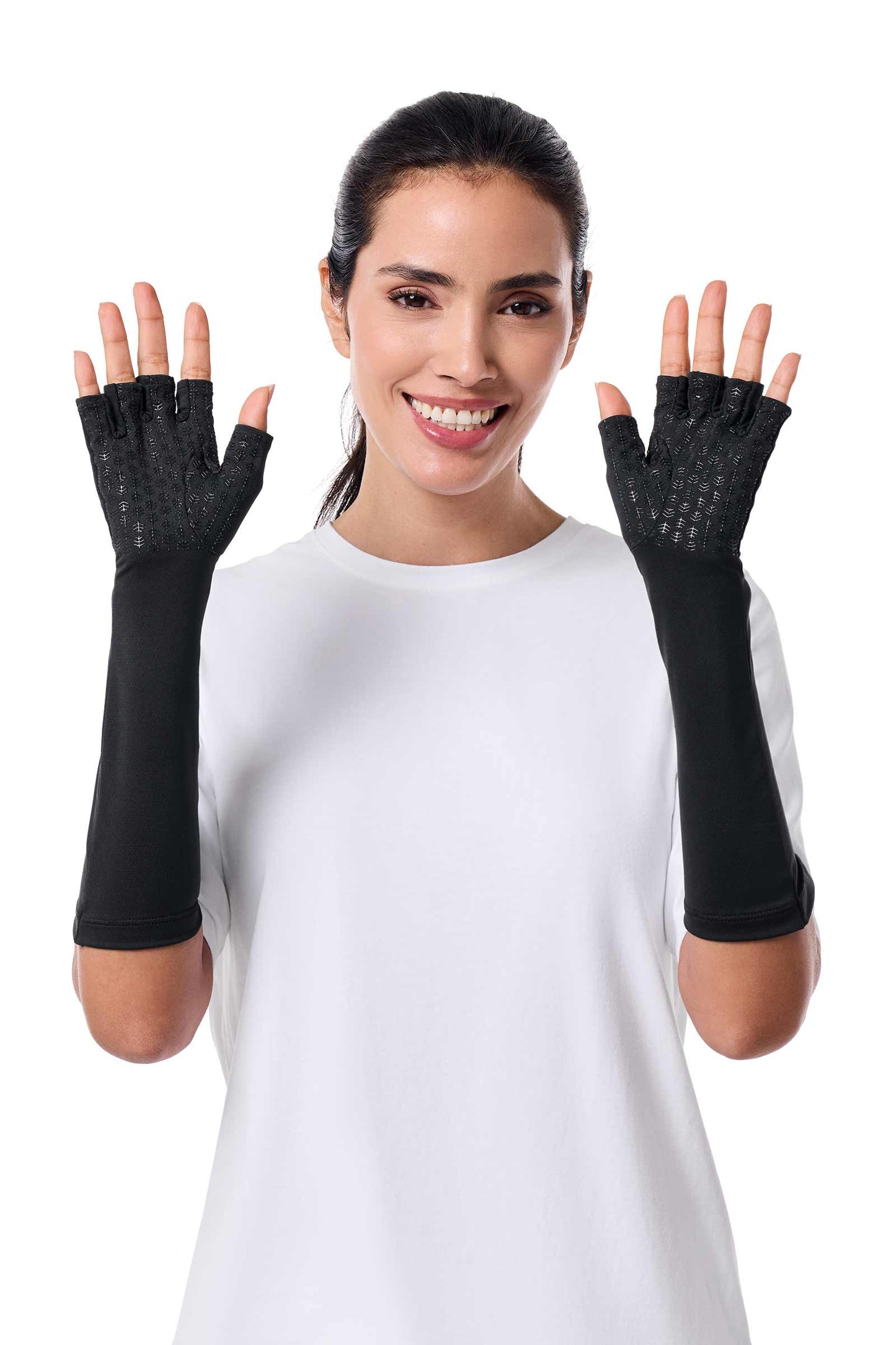 Unisex Bona UV Fingerless Mid-length Gloves | Black