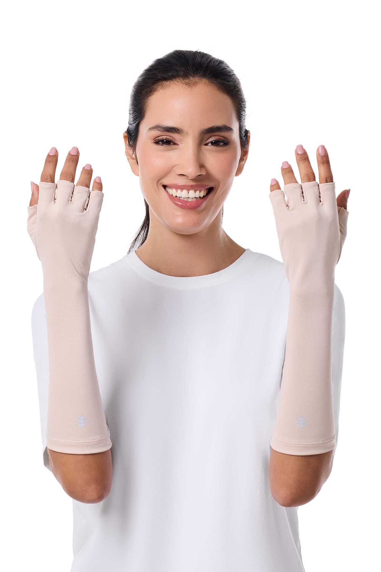 Unisex Bona UV Fingerless Mid-length Gloves | Beige