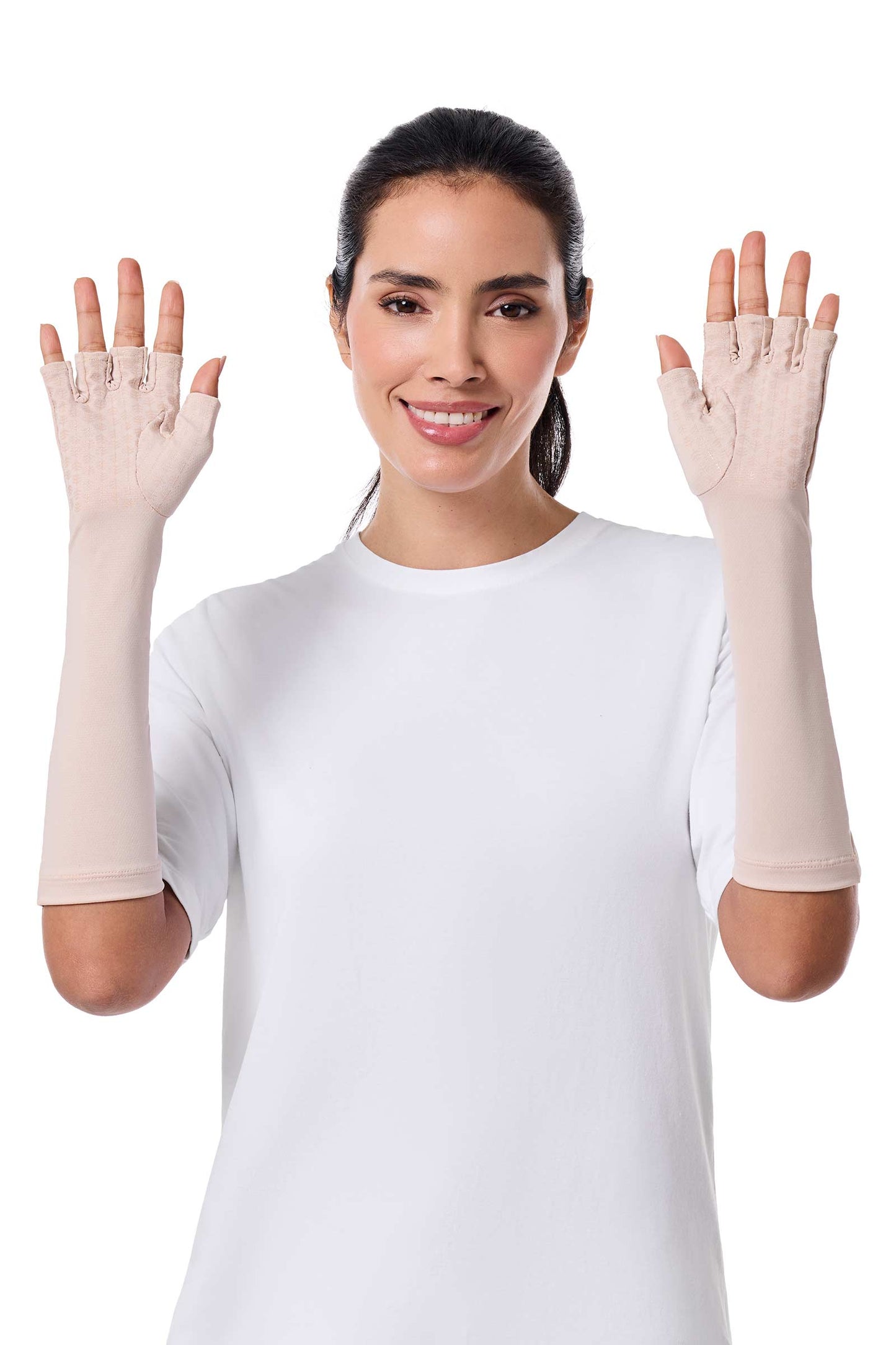Unisex Bona UV Fingerless Mid-length Gloves | Beige