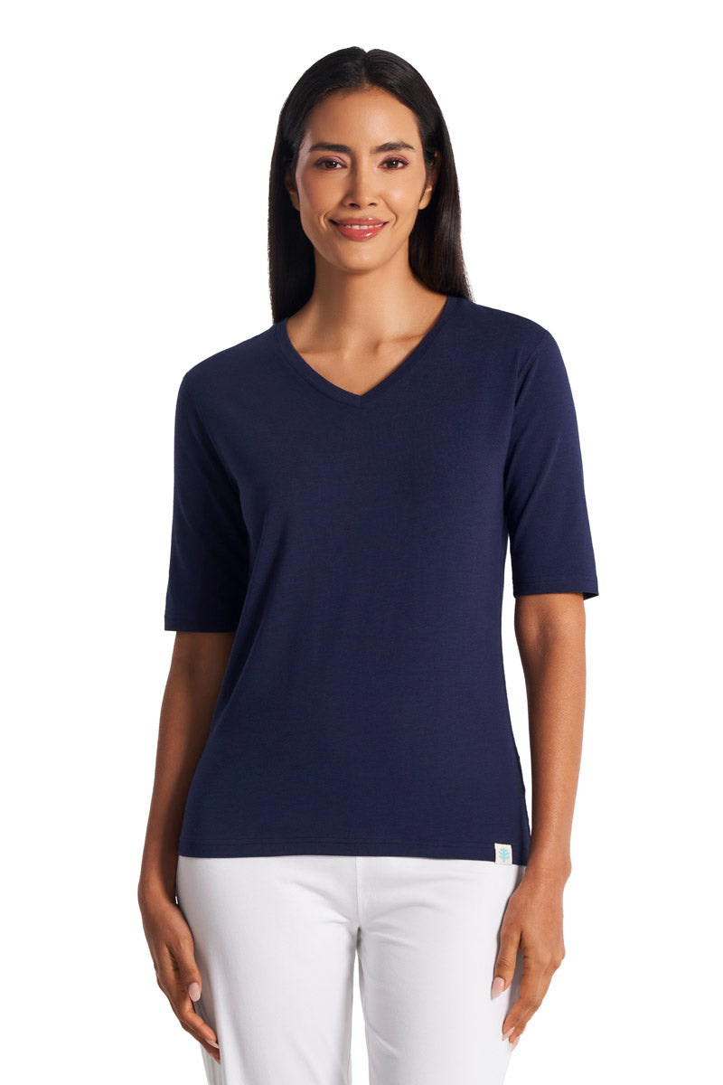 Women's Morada Fitted Short Sleeve V-Neck T-Shirt | Navy